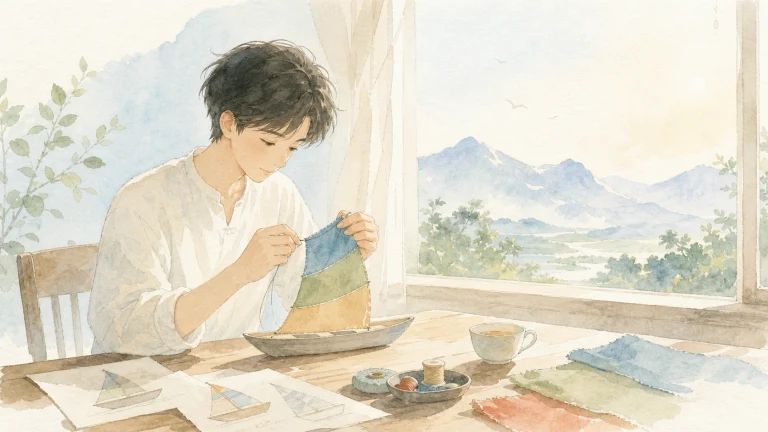 年轻人在明亮窗边专注制作白色纸艺作品