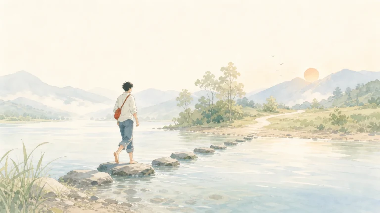 行人踩着河中石墩走向晨光山路