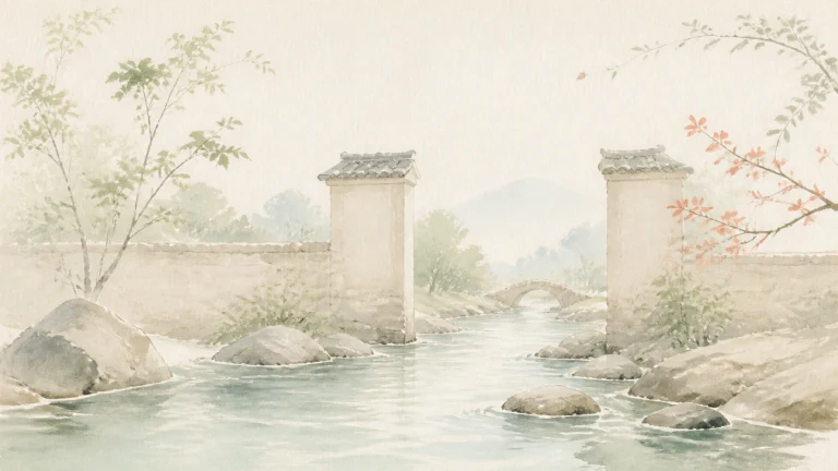 溪水从水墨院墙的门洞间流过