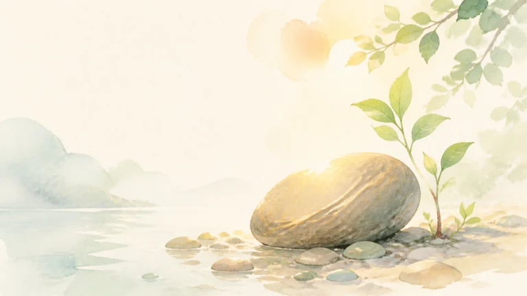 一株嫩芽从溪边大石后方伸向阳光
