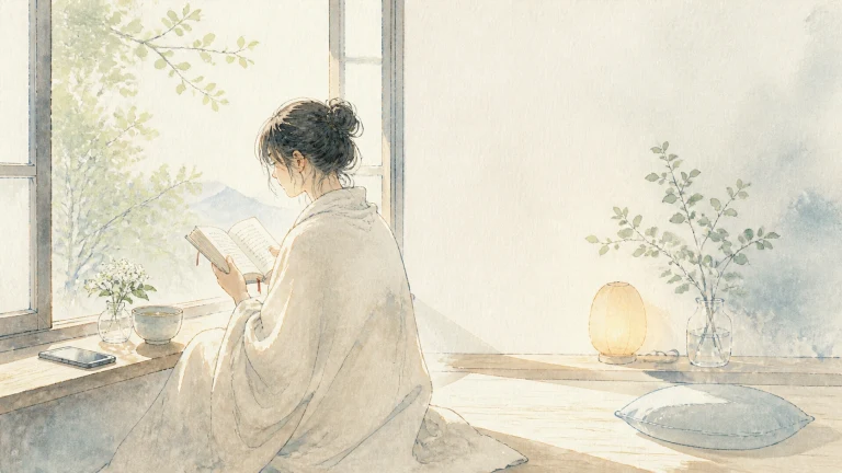 一名女子坐在窗边借着暖色台灯阅读