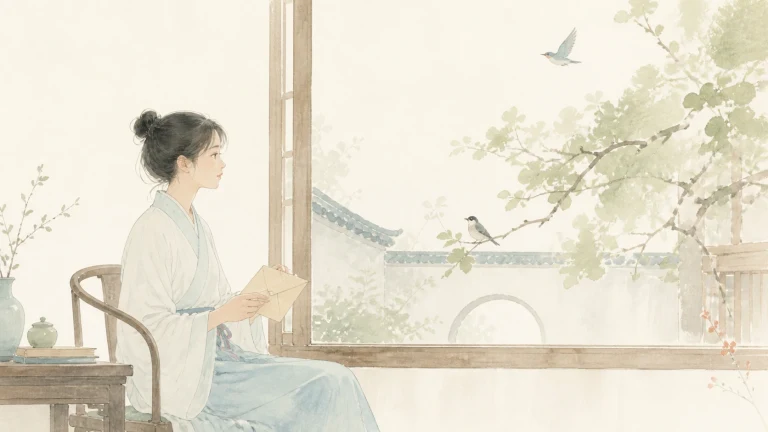 女子坐在敞开的窗边阅读一张纸