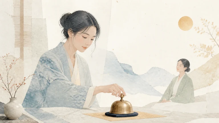 女子按下桌上的金色铃，另一名女子坐在对面