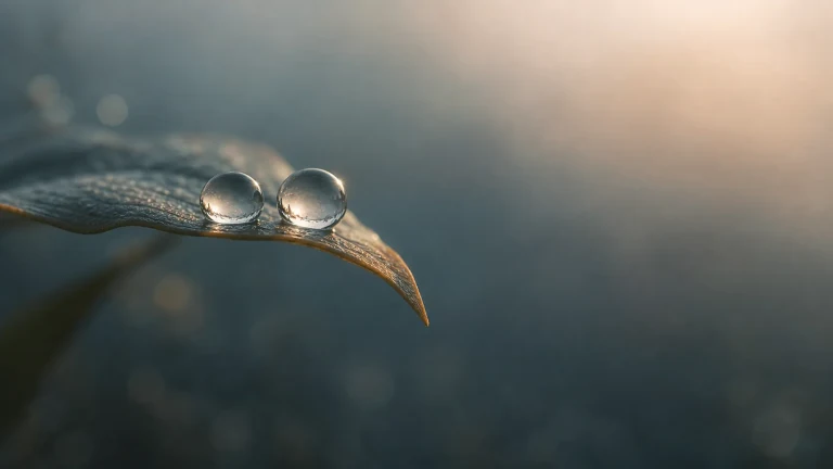 细叶尖端凝结着两颗晶莹露珠