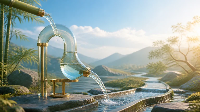 玻璃弯管将清水引入山间层叠水渠