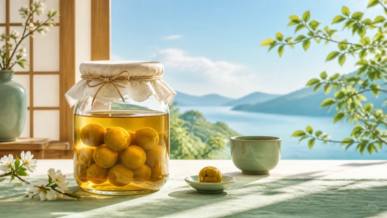 山湖窗前玻璃罐中浸泡着一罐金黄果实