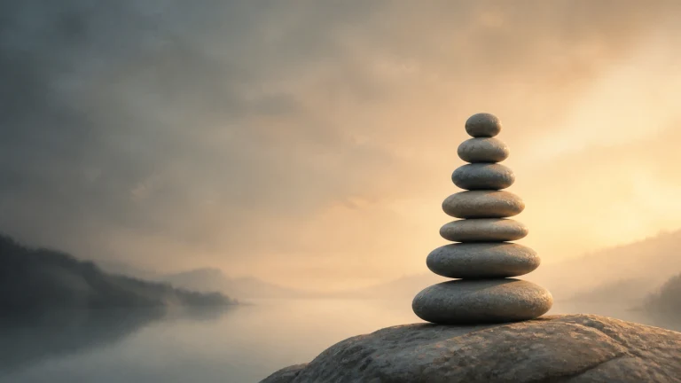 风云山顶七枚扁圆石头由大到小平衡叠放