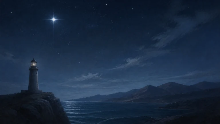星光照耀下守望深蓝海岸的灯塔