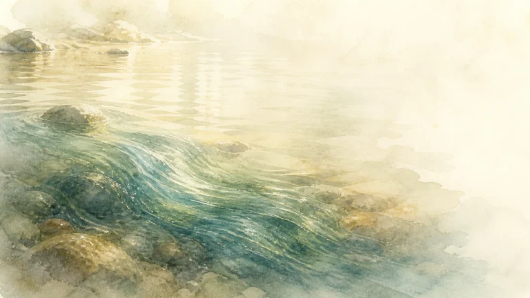 清澈溪水流过浅色岩石的水彩河岸