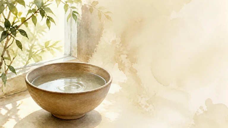 盛着清水的粗陶碗放在明亮窗边，水面荡起波纹
