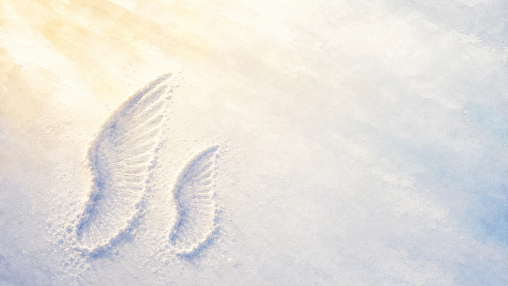 洁白雪地上留下大小两组展开翅膀形状的印痕